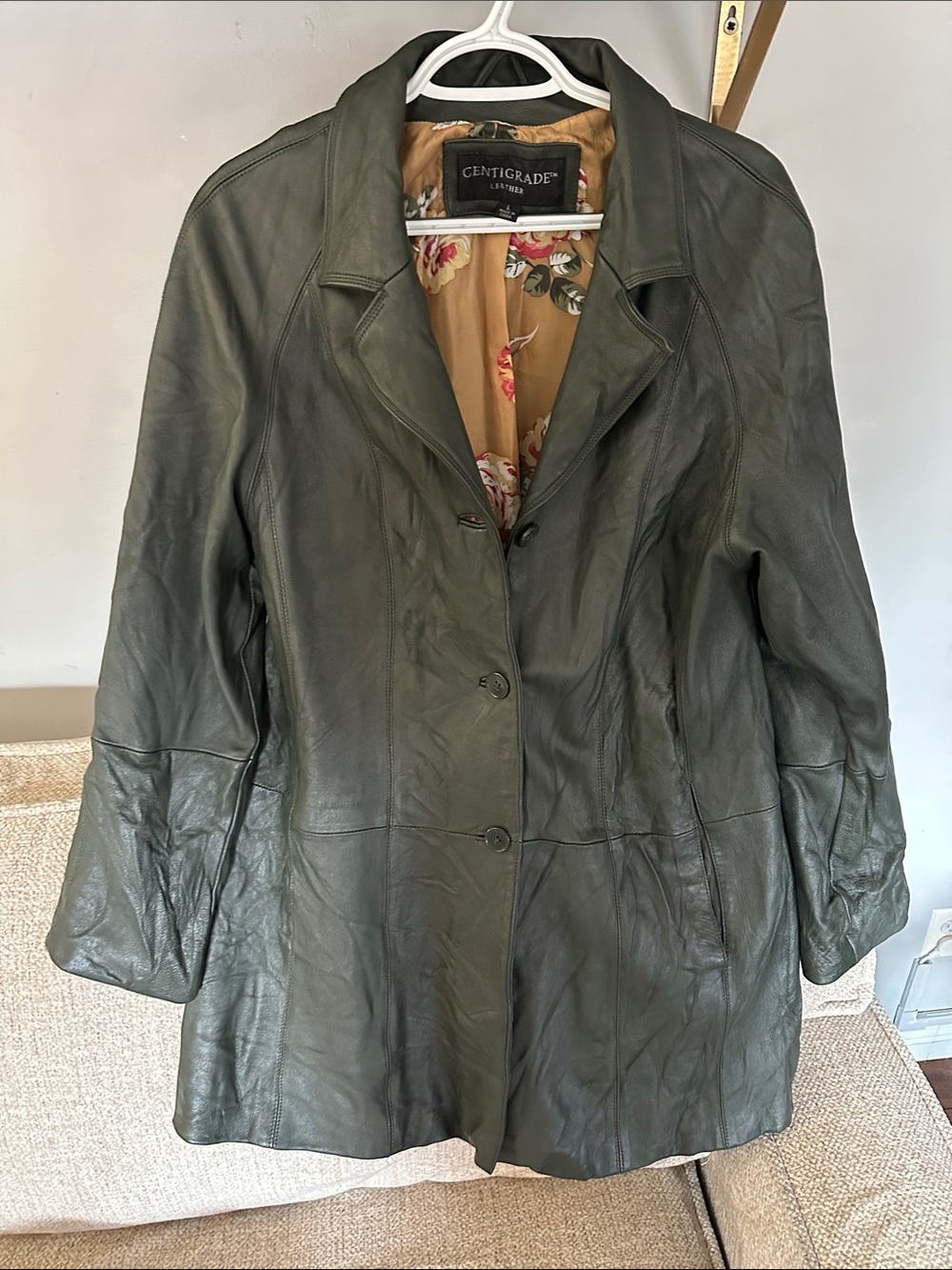Centigrade Women's Olive Green Leather Button-Front Jacket